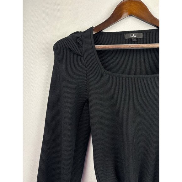 Women’s Lulu’s Small Black Long Sleeve Cropped Shirt with Poofed Sleeves - Picture 2 of 5